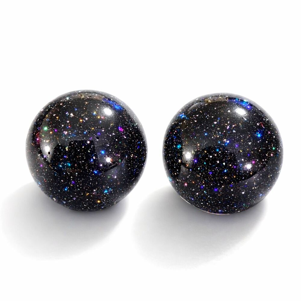 Sparkling Black Iridescent Glitter Resin Stud Dome Cabochon Fashion Earrings